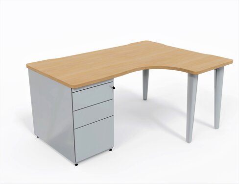Bureau compact 90° asymétrique Evidence - l. 160 x l. 120 x pr. 80-60 cm + caisson porteur