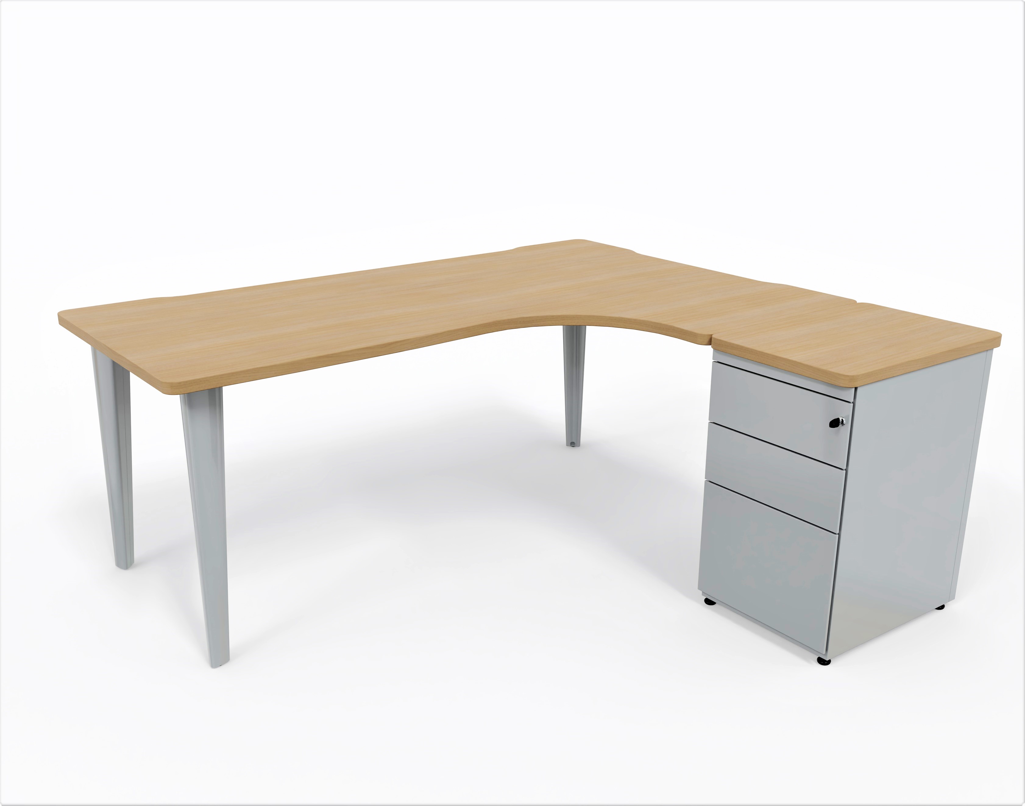 Bureau compact 90° asymétrique Evidence - l. 180 x l. 120 x pr. 80-60 cm + caisson hauteur bureau sur retour