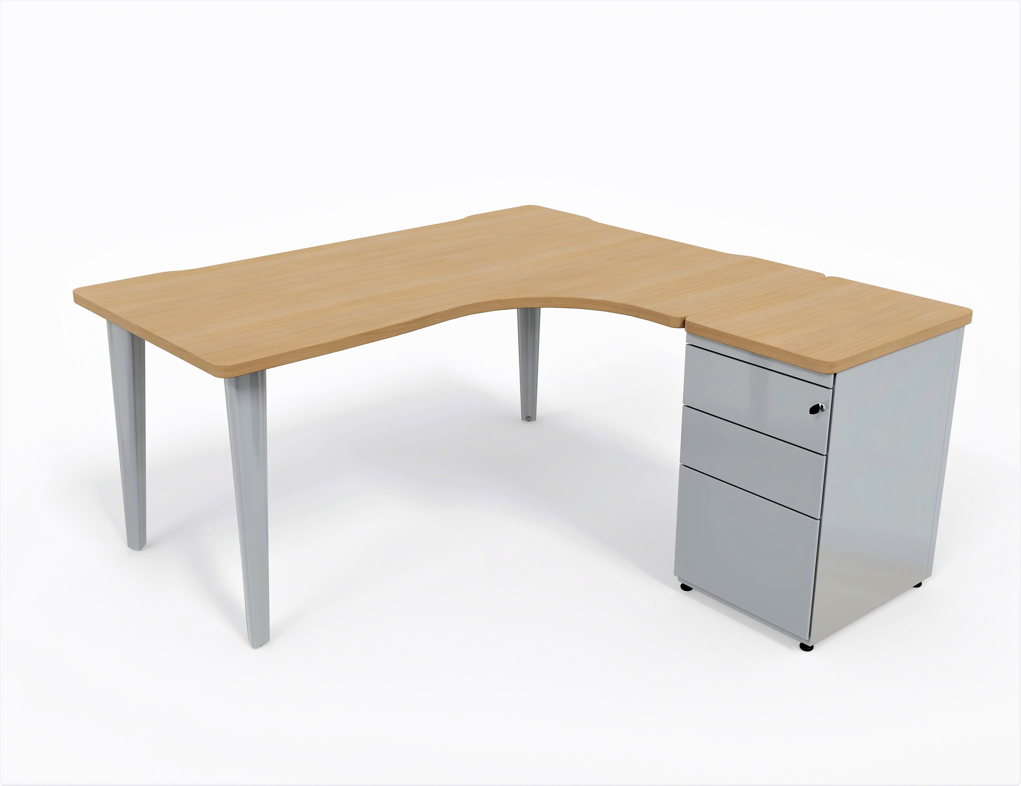 Bureau compact 90° asymétrique Evidence - l. 160 x l. 120 x pr. 80-60 cm + caisson hauteur bureau sur retour