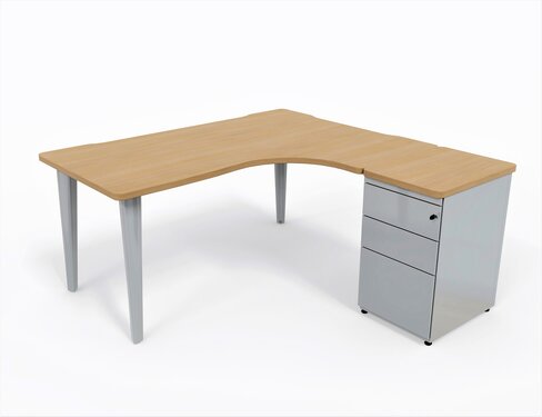 Bureau compact 90° asymétrique Evidence - l. 160 x l. 120 x pr. 80-60 cm + caisson hauteur bureau sur retour