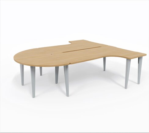 Ensemble 2 bureaux compact 90° asymétriques Evidence - l. 180 x l. 120 x pr 80-60 cm + convivialité demi-lune latérale