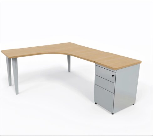 Bureau compact 90° symétrique Evidence - l. 160 x pr. 60 cm + caisson hauteur bureau