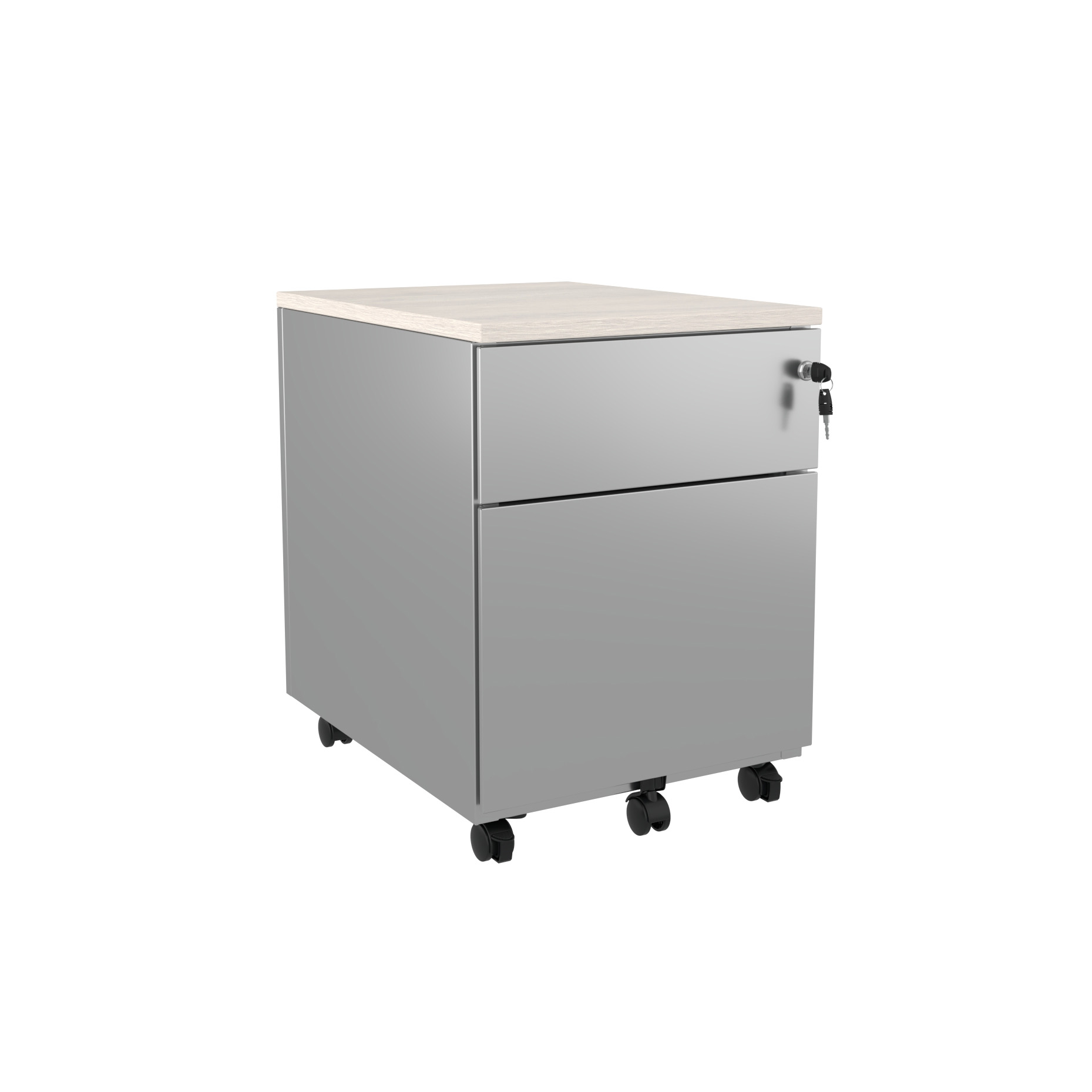 Caisson mobile métallique Evidence - 1 tiroir plat + 1 tiroir - dossiers suspendus - avec coiffe