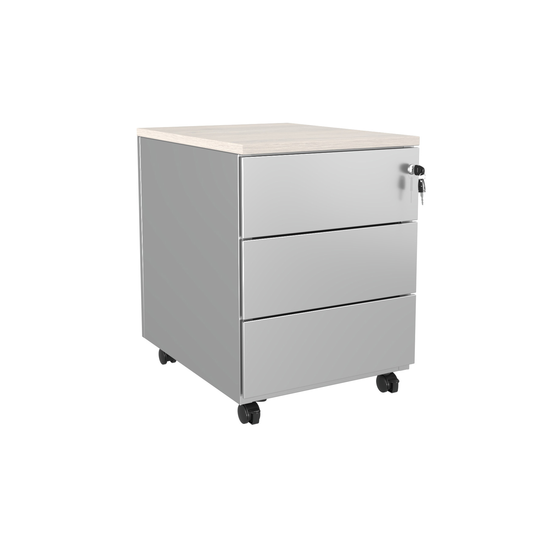 Caisson mobile métallique Evidence - 3 tiroirs plats - avec coiffe