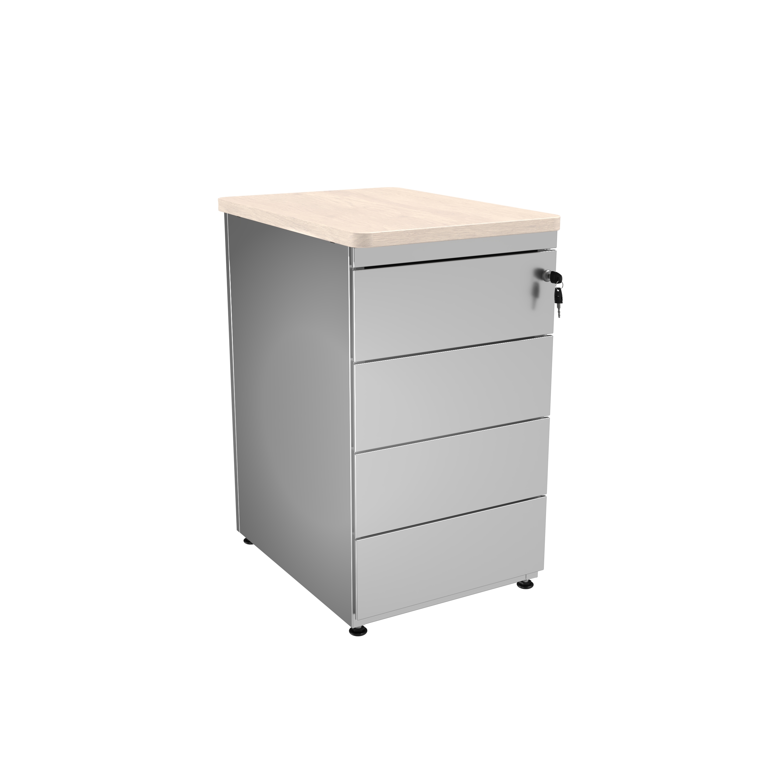 Caisson hauteur bureau métallique Evidence - 4 tiroirs plats pr. 60 cm -