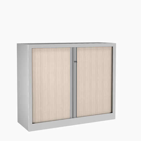 Armoire métallique Evidence - h. 100 x l. 120 cm - 2 tablettes - façade décor bois - ferm. rideaux - délai court