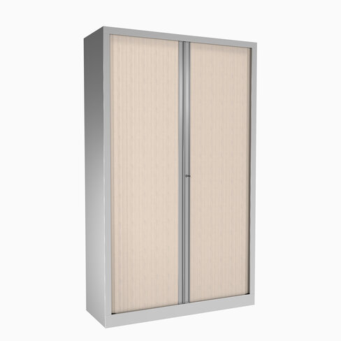 Armoire métallique Etic - h. 198 x l. 120 cm - 4 tablettes - décor bois - fermeture rideaux - délai court