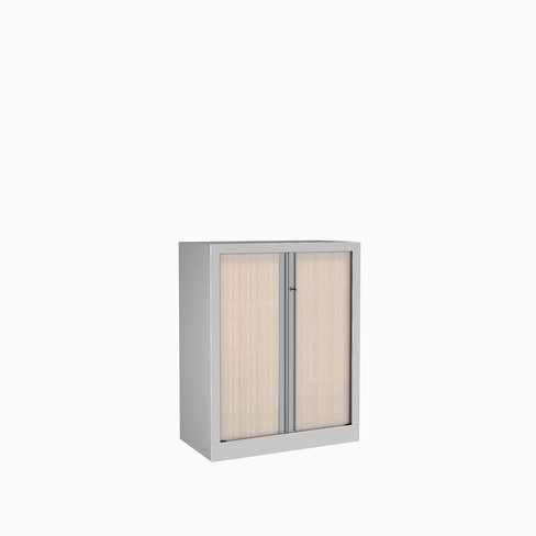 Armoire métallique Etic - h. 100 x l. 80 cm - 2 tablettes - décor bois - fermeture rideaux