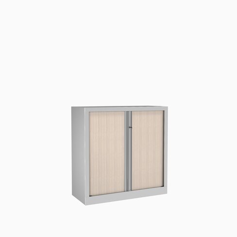 Armoire métallique Etic - h. 100 x l. 100 cm - 2 tablettes - décor bois - fermeture rideaux