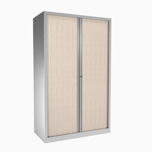 Armoire métallique grande profondeur Etic - h.198 x l.120 x pr.60 cm - 4 tablettes - décor bois - fermeture rideaux
