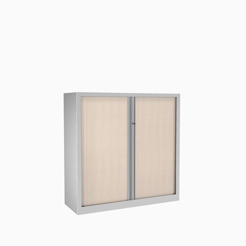 Armoire métallique Etic - h. 120 x l. 120 cm - 2 tablettes - décor bois - fermeture rideaux