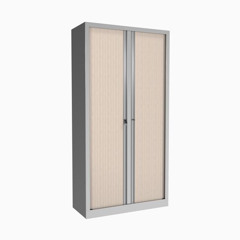 Vestiaire double métallique Etic - h. 198 x l. 100 cm - décor bois - fermeture rideaux 2 serrures -
