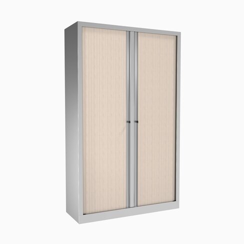 Vestiaire double métallique Etic - h. 198 x l. 120 cm - décor bois - fermeture rideaux 2 serrures -
