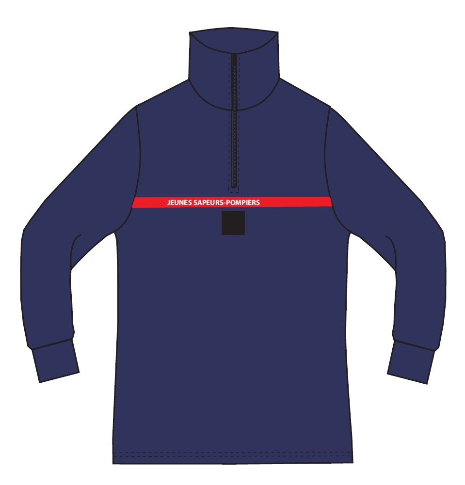 Polo manches longues JSP - polycoton - avec broderie blanche sur bande rouge - fermeture par zip