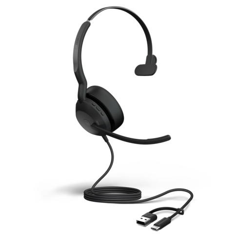 Casque filaire Bluetooth pour PC Jabra Evolve2 50 USB-A/USB-C mono UC (sans base de chargeur)