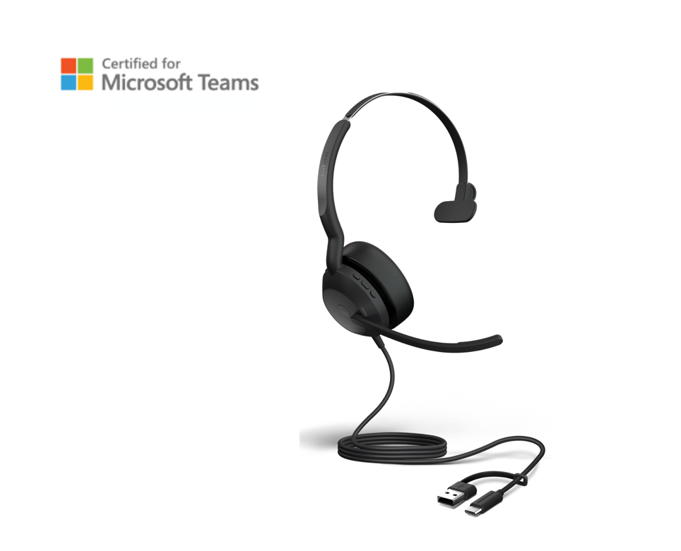 Casque filaire Bluetooth pour PC Jabra Evolve2 50 USB-A/USB-C mono MS (sans base de chargeur)