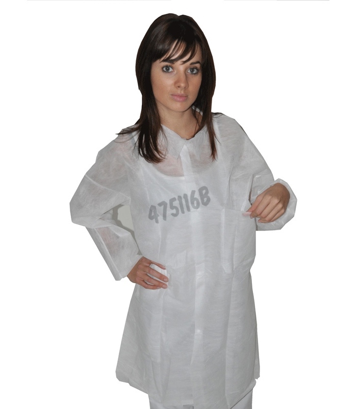 Blouse en PP 40 g 4 boutons pressions élastiques 2 poches taille 4 s1 x 50