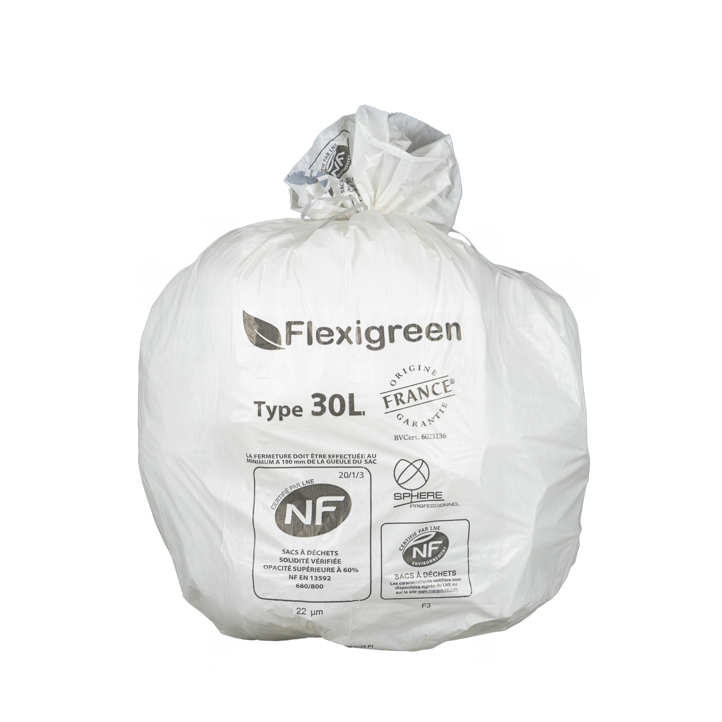 Sac à déchets courants - lien fixe- 30 l - ép. 20 µm - blanc - 1 carton de 500 J-M PLAST