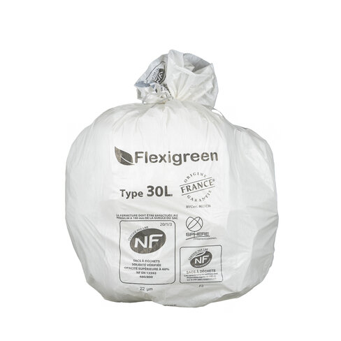 Sac à déchets courants - lien fixe-  30 l - ép. 20 µm - blanc - 1 carton de 500 J-M PLAST