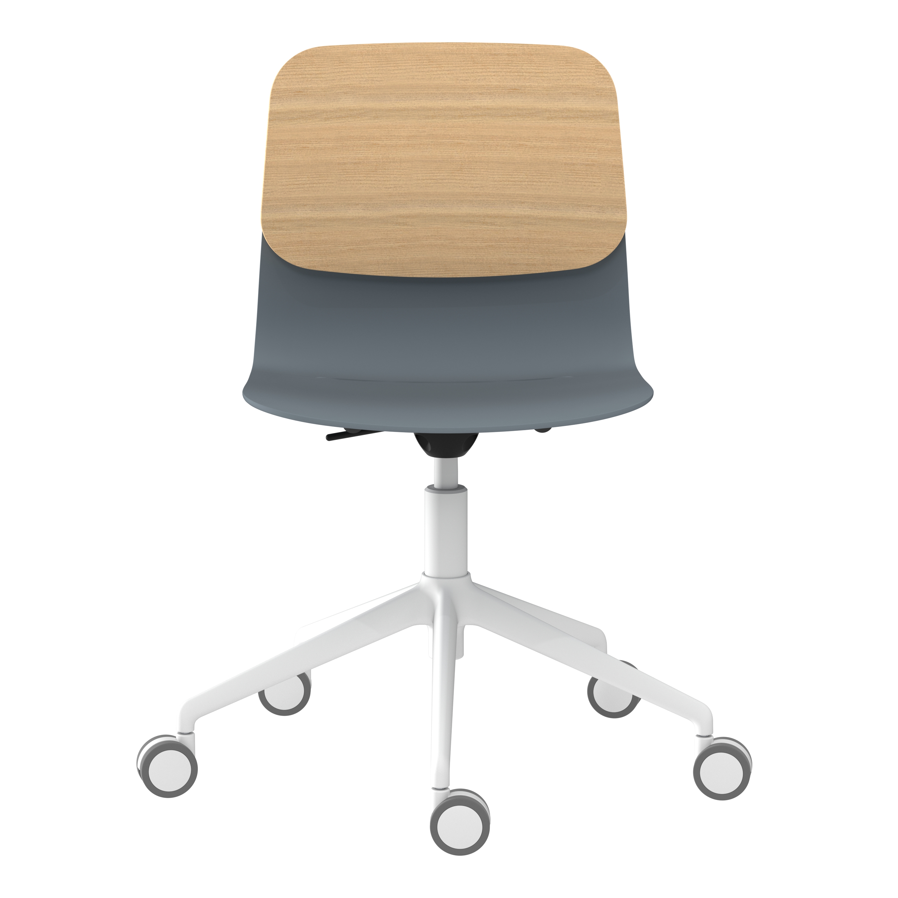 Chaise à roulettes Klik - assise polypropylène - dossier chêne - réglable en hauteur - piétement 5 branches