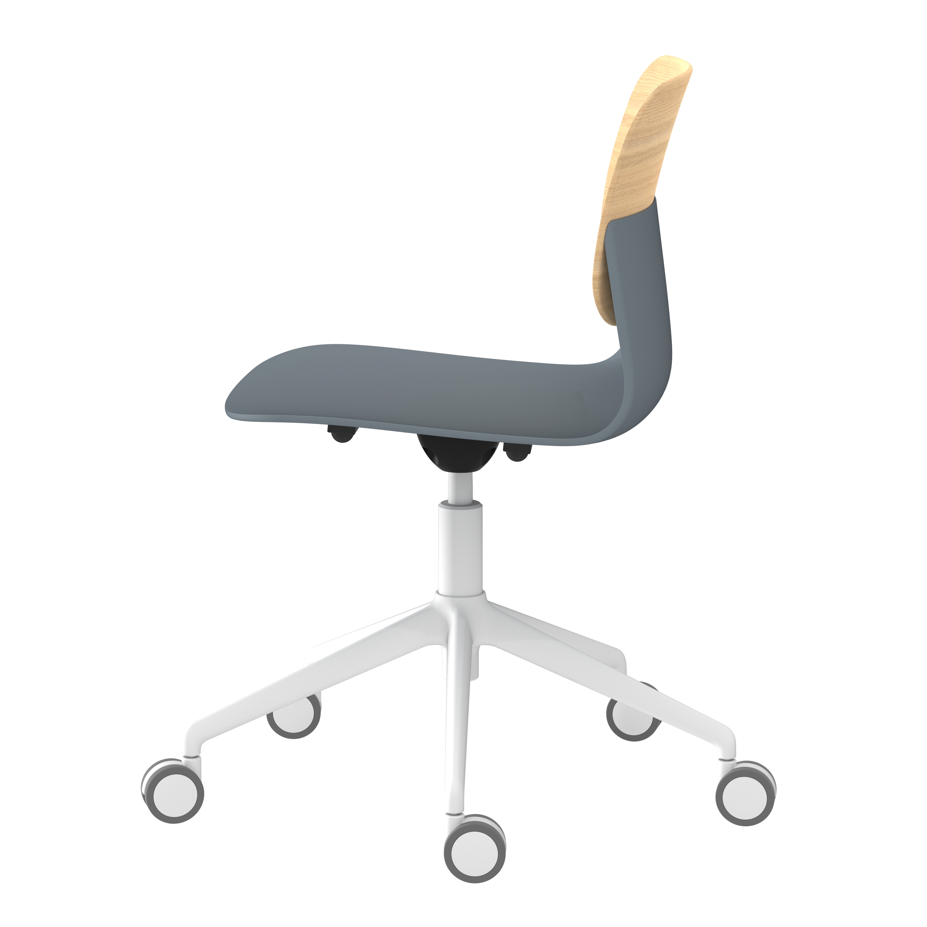 Chaise à roulettes Klik - assise polypropylène - dossier chêne - réglable en hauteur - piétement 5 branches