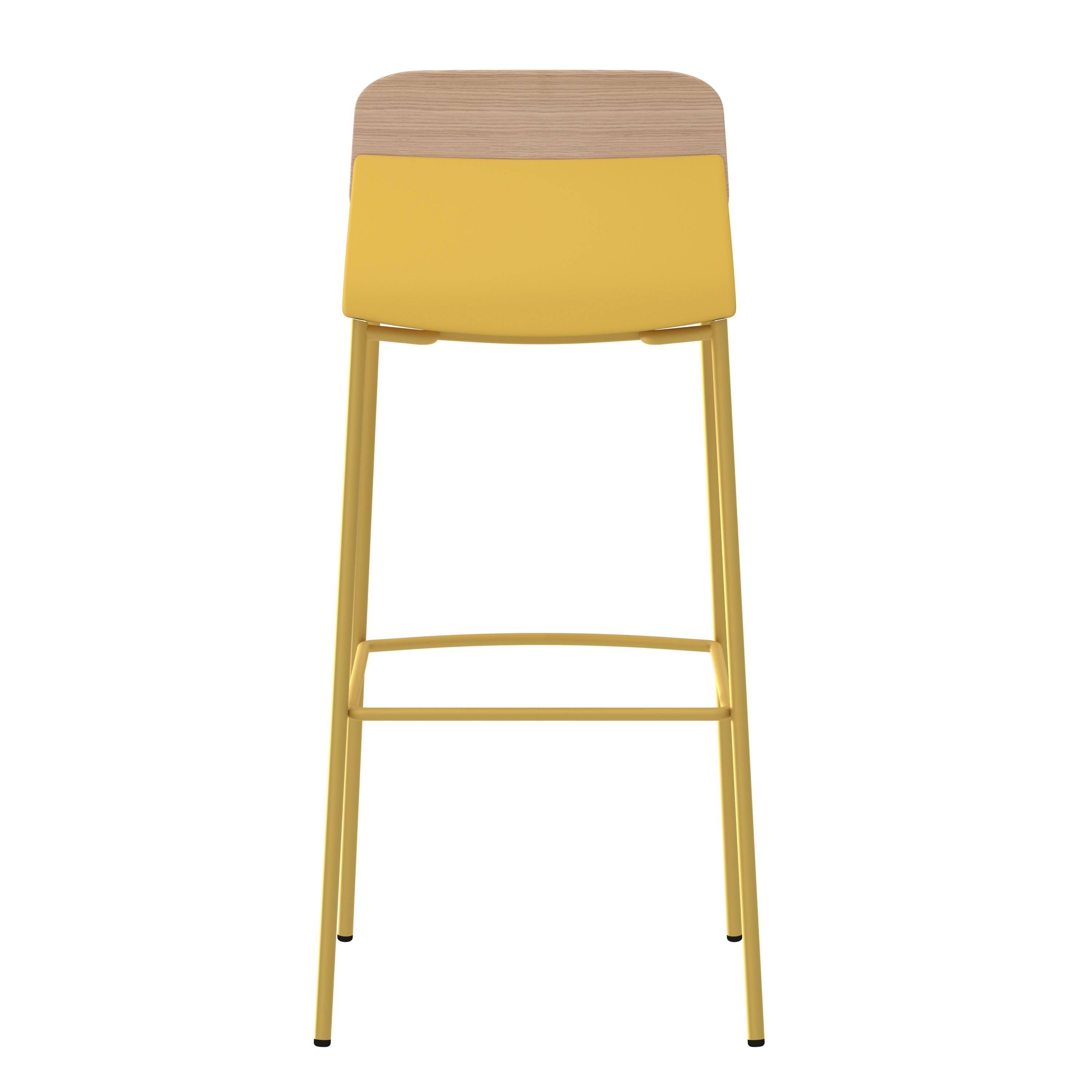 Chaise haute 4 pieds métal Klik - assise polypropylène - dossier chêne - hauteur d'assise 76 cm