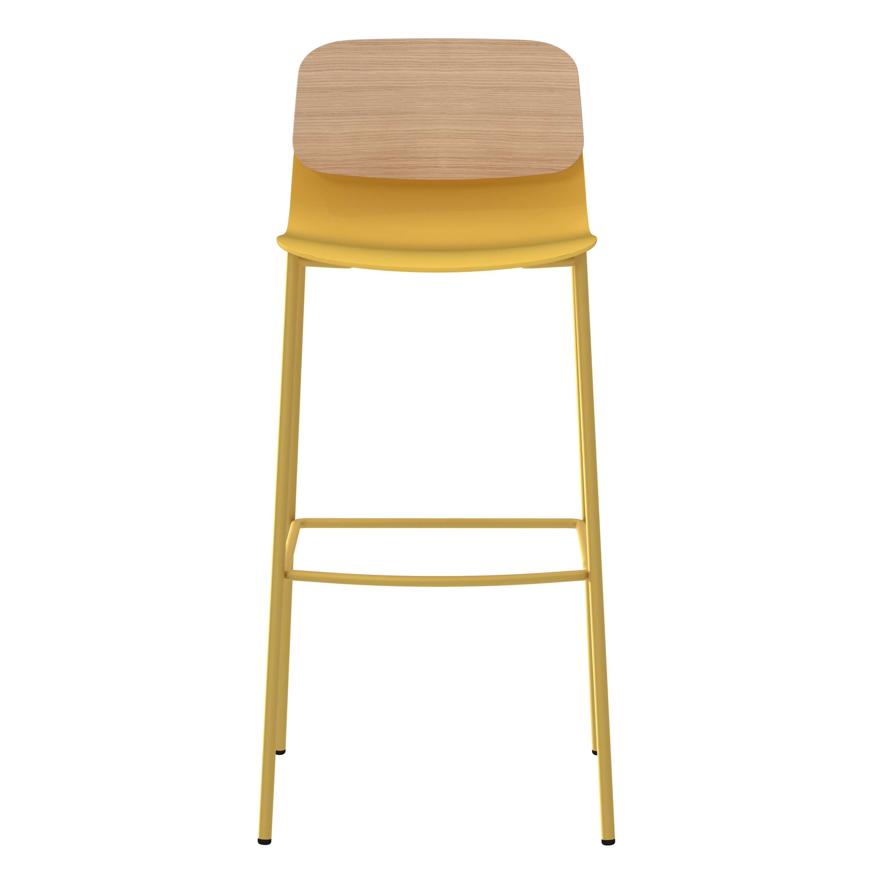 Chaise haute 4 pieds métal Klik - assise polypropylène - dossier chêne - hauteur d'assise 76 cm