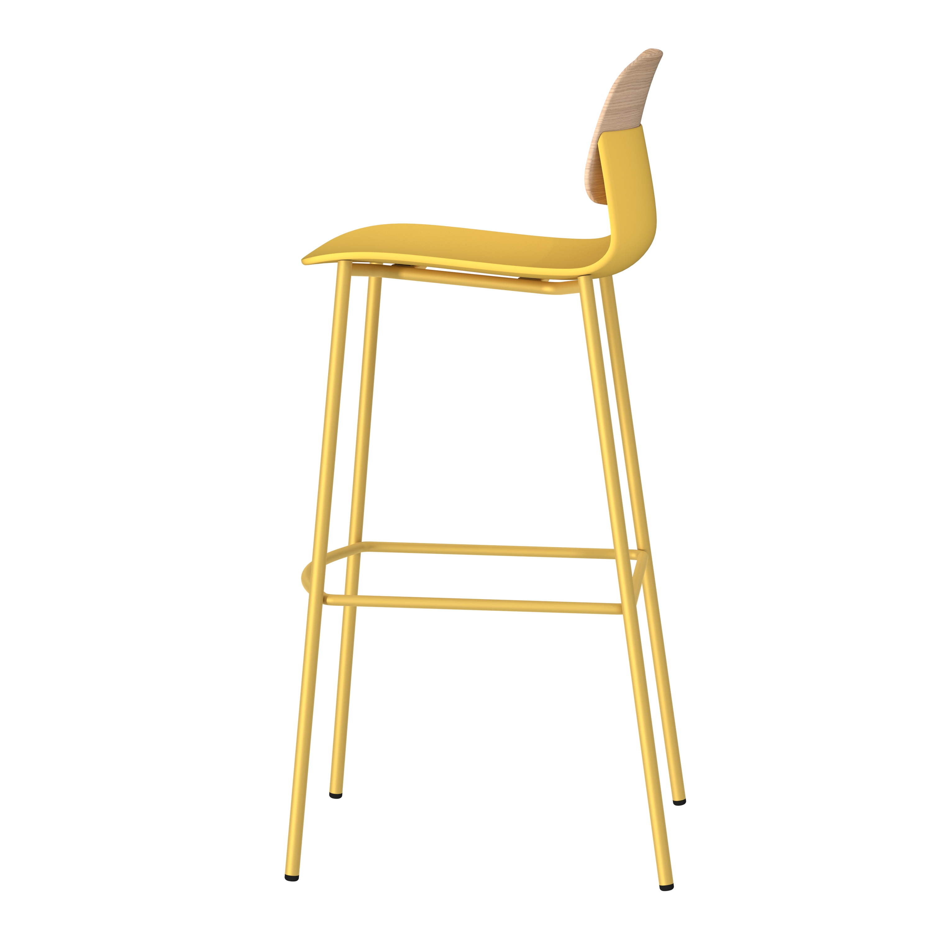 Chaise haute 4 pieds métal Klik - assise polypropylène - dossier chêne - hauteur d'assise 76 cm