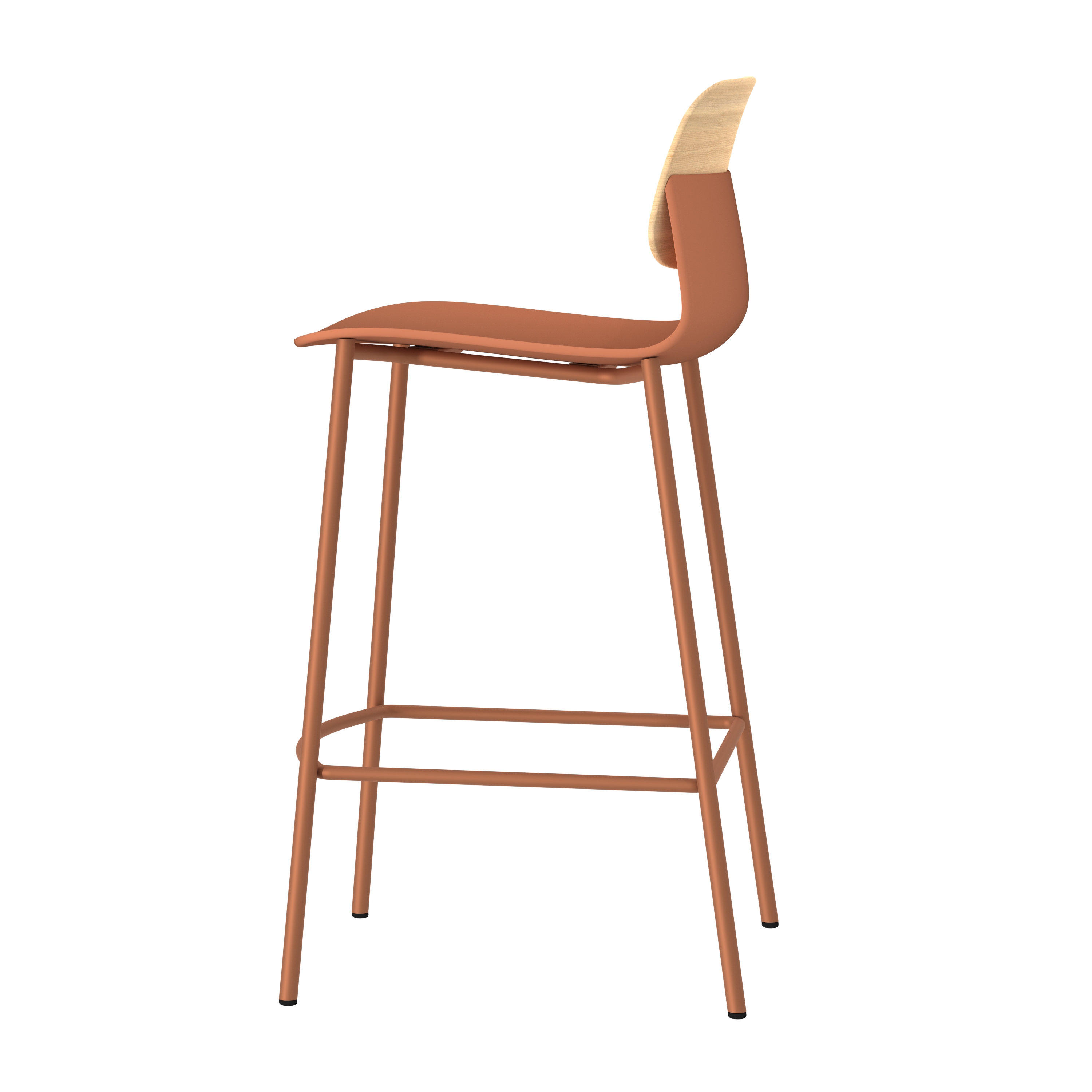 Chaise haute 4 pieds métal Klik - assise polypropylène - dossier chêne - hauteur d'assise 63 cm