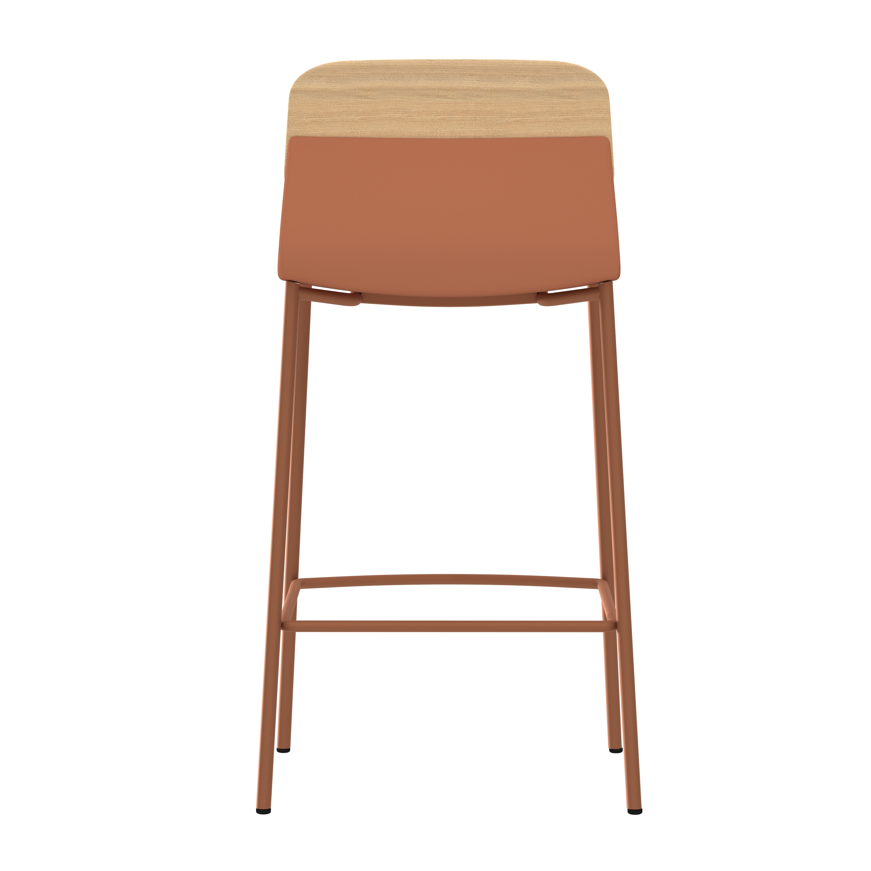 Chaise haute 4 pieds métal Klik - assise polypropylène - dossier chêne - hauteur d'assise 63 cm