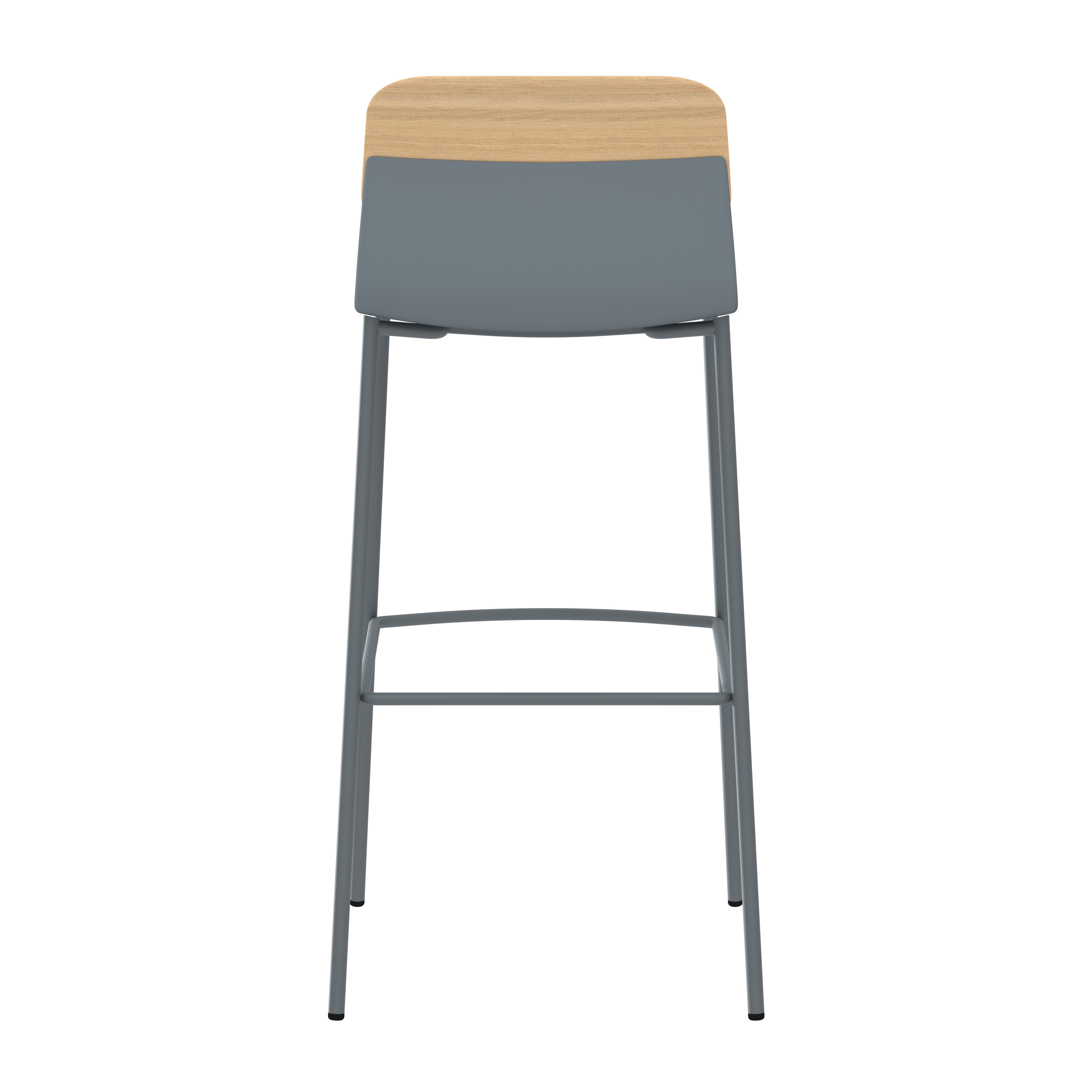 Chaise haute 4 pieds métal Klik - assise textile enduit - dossier chêne - hauteur d'assise 77,5 cm