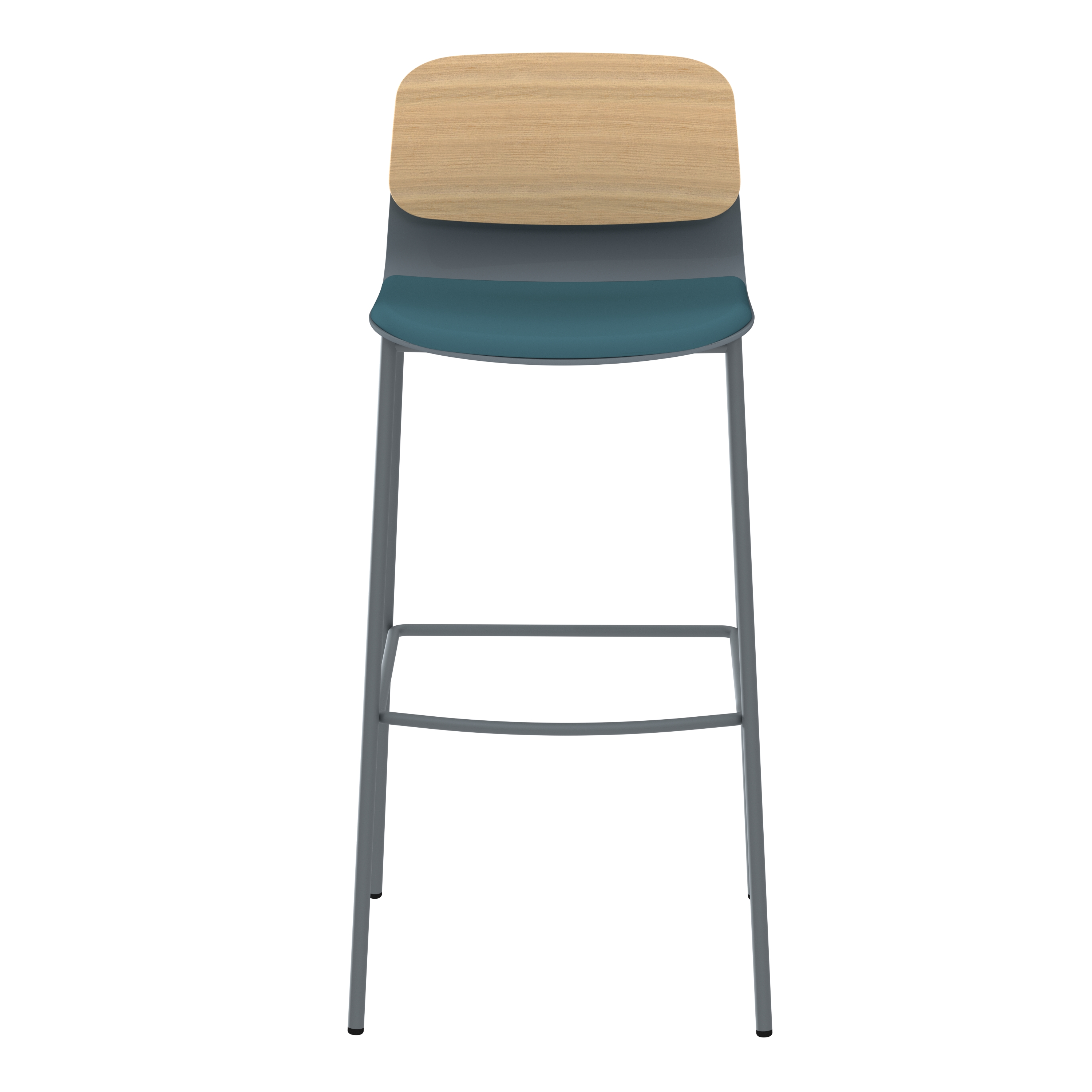 Chaise haute 4 pieds métal Klik - assise textile enduit - dossier chêne - hauteur d'assise 77,5 cm