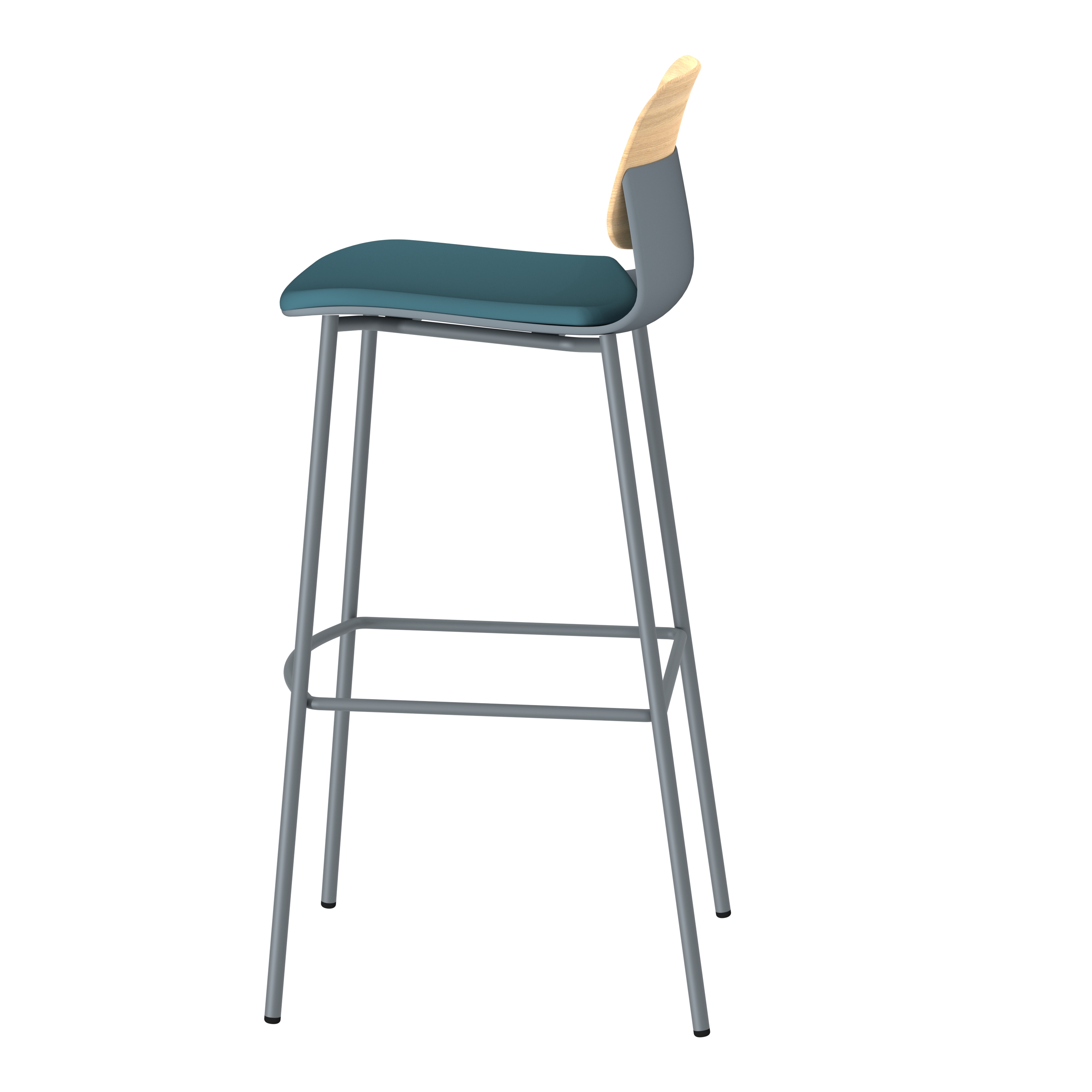 Chaise haute 4 pieds métal Klik - assise textile enduit - dossier chêne - hauteur d'assise 77,5 cm