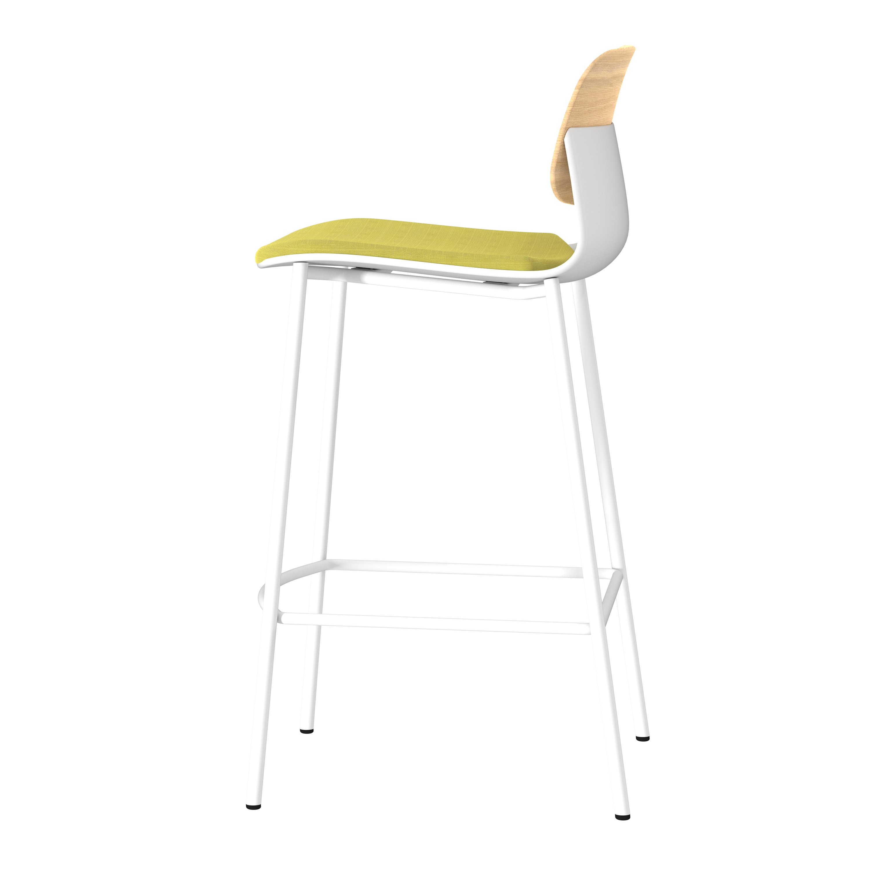 Chaise haute 4 pieds métal Klik - assise textile enduit - dossier chêne - hauteur d'assise 64,5 cm