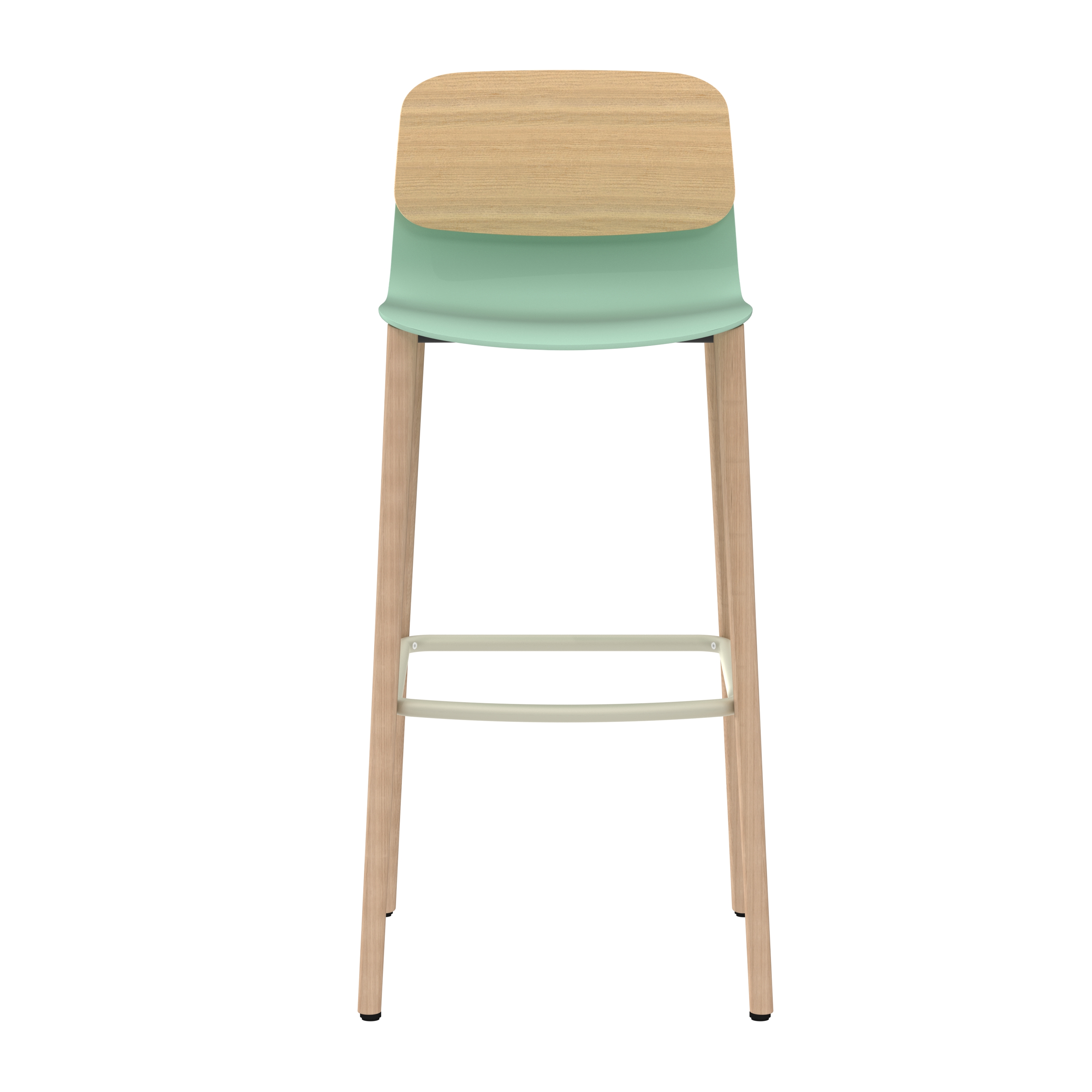 Chaise haute 4 pieds bois Klik - assise polypropylène - dossier chêne - hauteur d'assise 76 cm