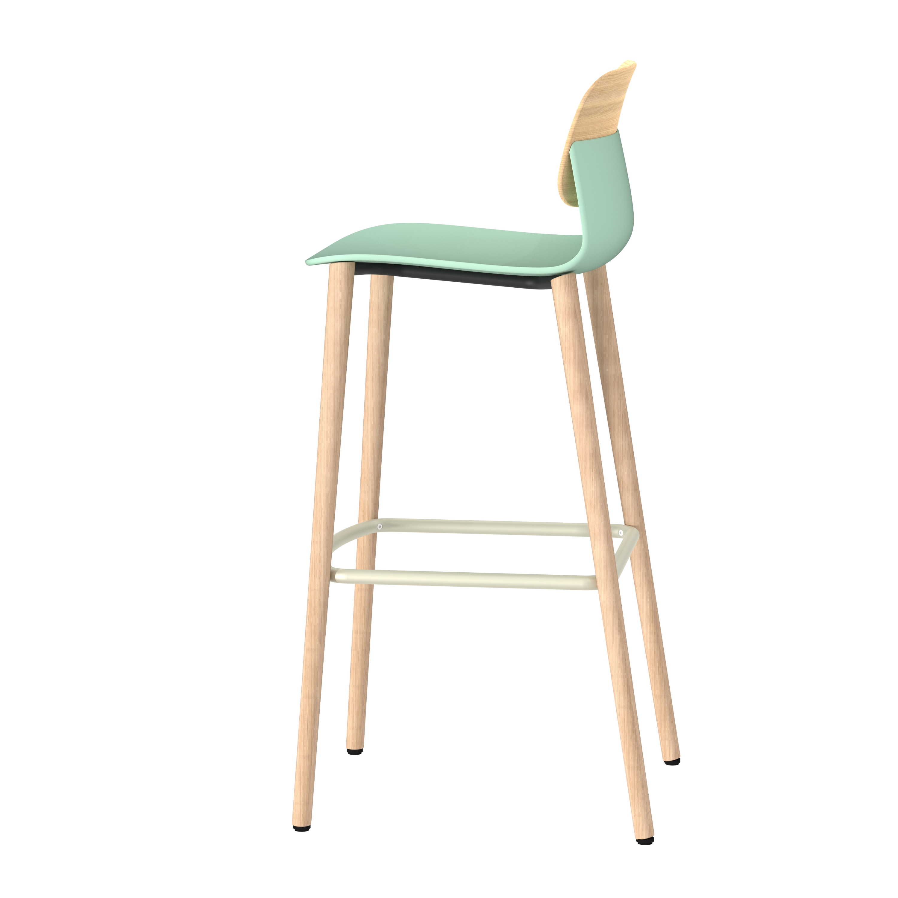 Chaise haute 4 pieds bois Klik - assise polypropylène - dossier chêne - hauteur d'assise 76 cm