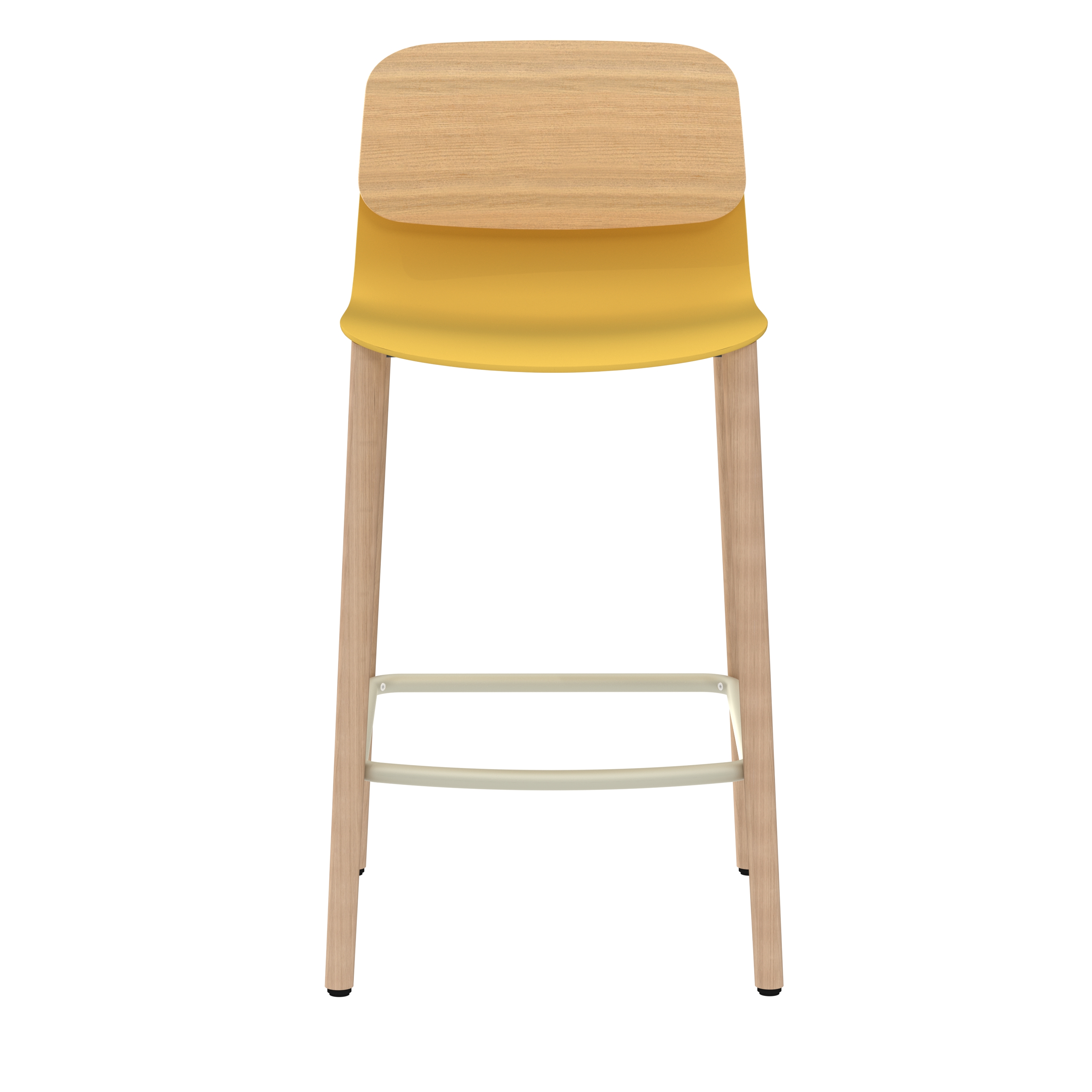 Chaise haute 4 pieds bois Klik - assise polypropylène - dossier chêne - hauteur d'assise 63 cm