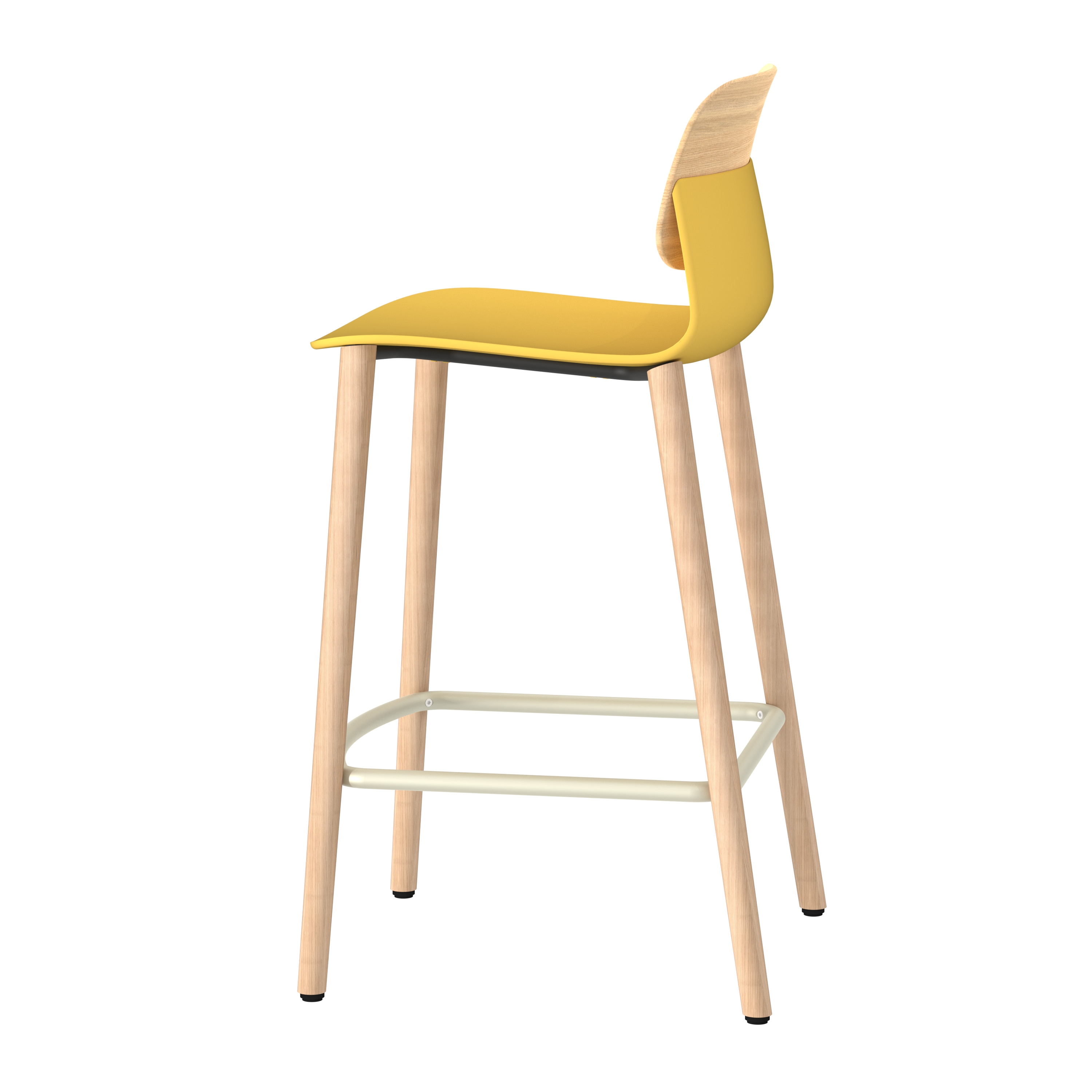 Chaise haute 4 pieds bois Klik - assise polypropylène - dossier chêne - hauteur d'assise 63 cm