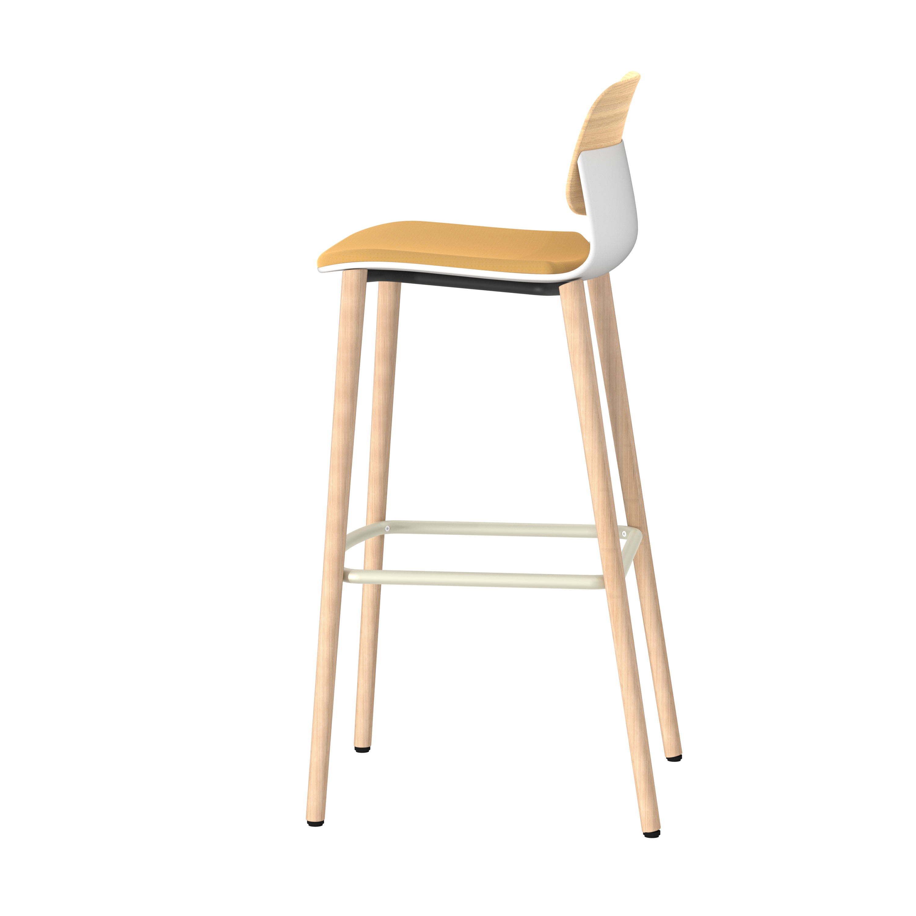 Chaise haute 4 pieds bois Klik - assise textile enduit - dossier chêne - hauteur d'assise 77,5 cm