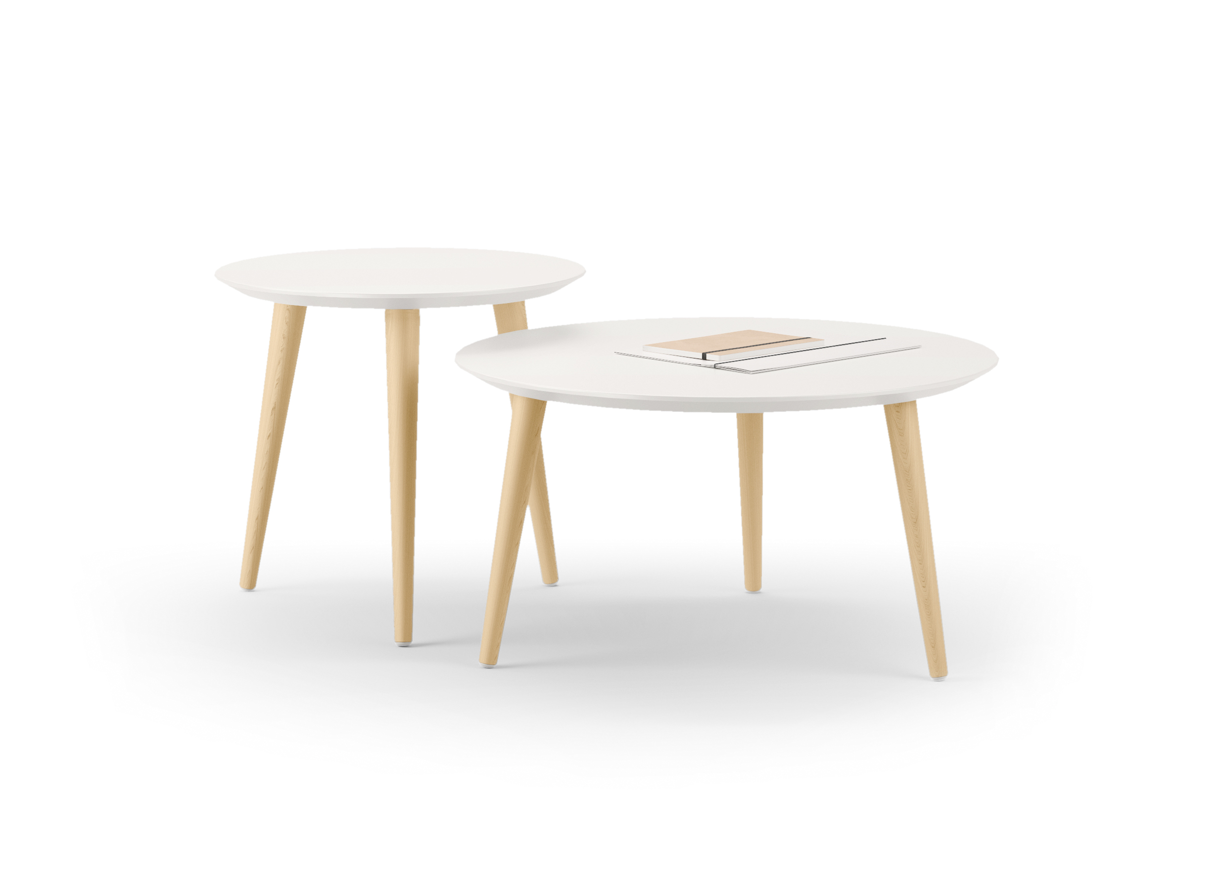 Table basse ronde Eneka - Ø 70 cm - plateau laqué blanc - pieds bois