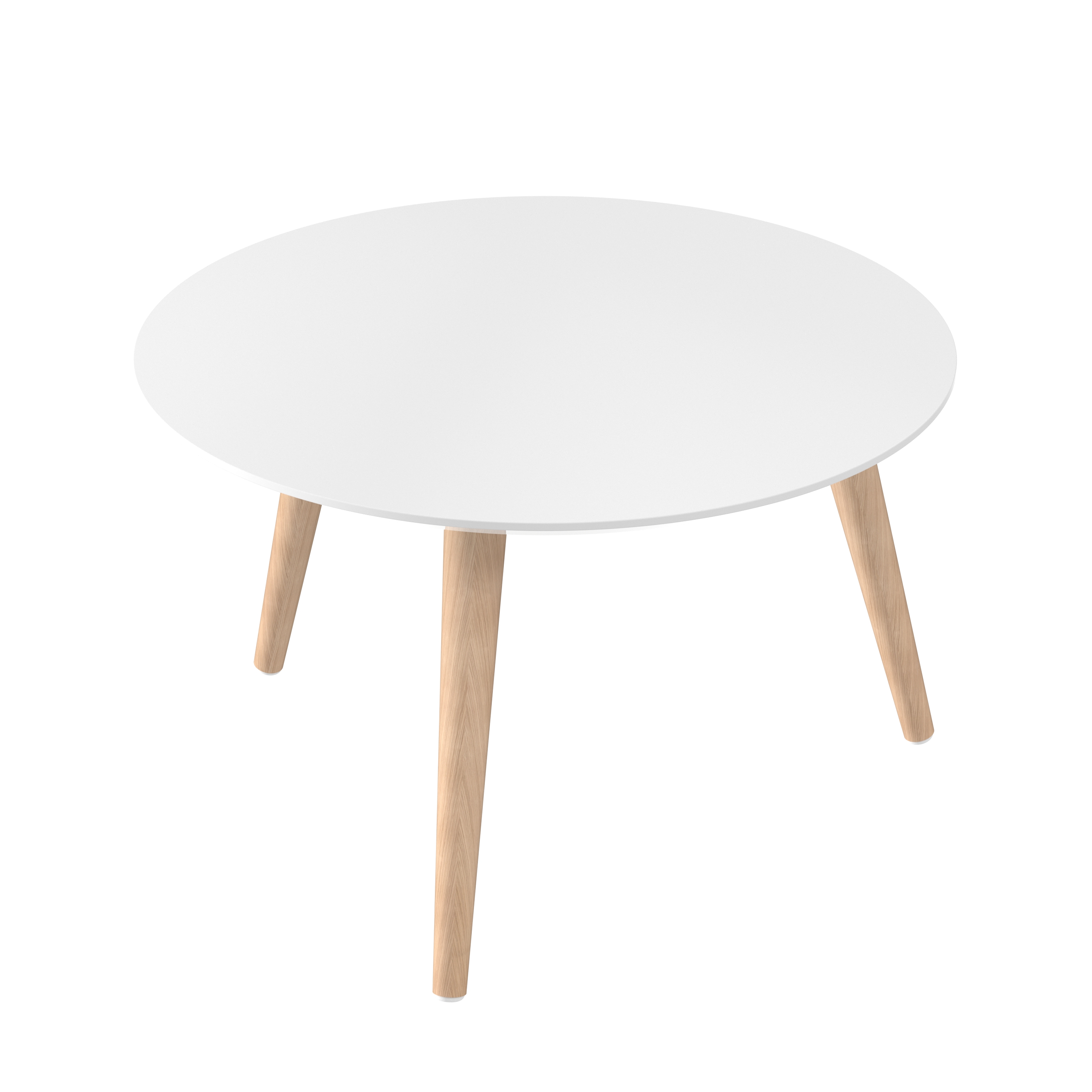 Table basse ronde Eneka - Ø 70 cm - plateau laqué blanc - pieds bois