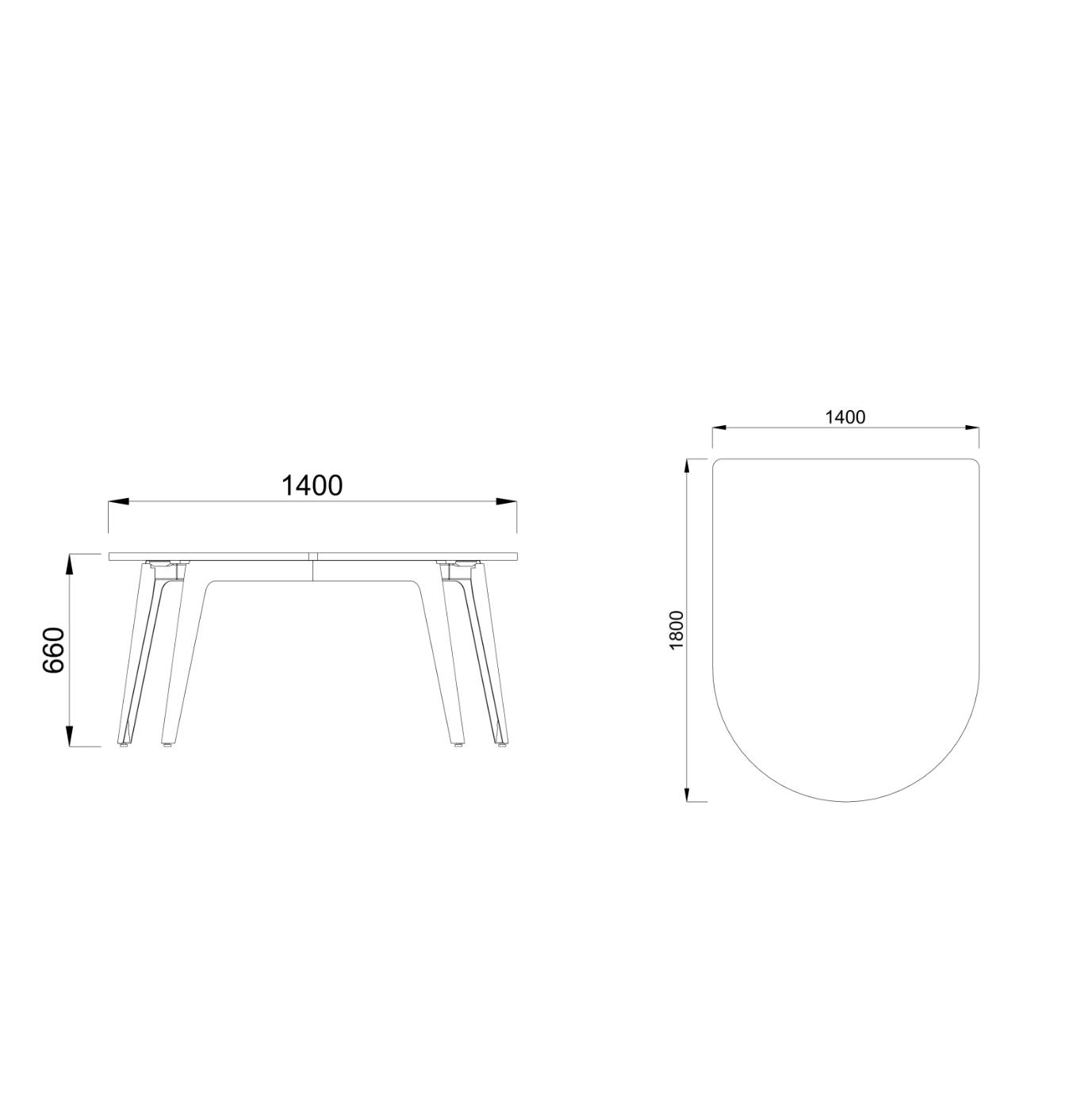 Table basse forme D 4/6 places Lares Media II - l. 140 x h. 66 x pr. 180 cm