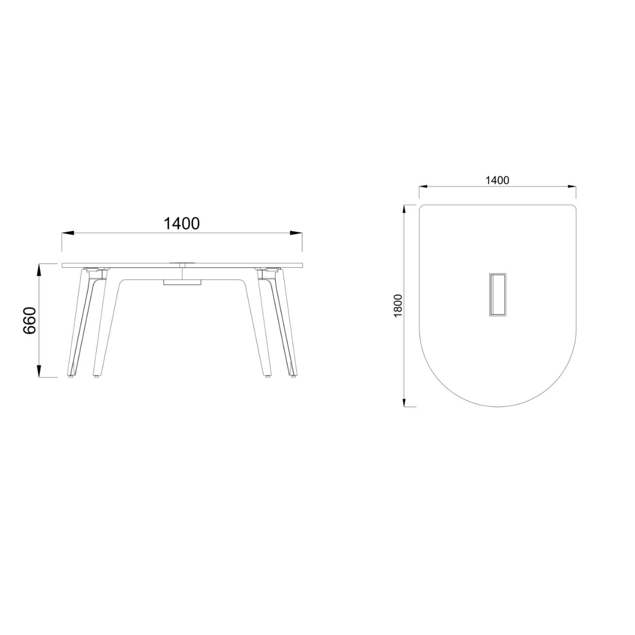 Table basse forme D 4/6 places Lares Media II - l. 140 x h. 66 x pr. 180 cm - avec top access et goulotte