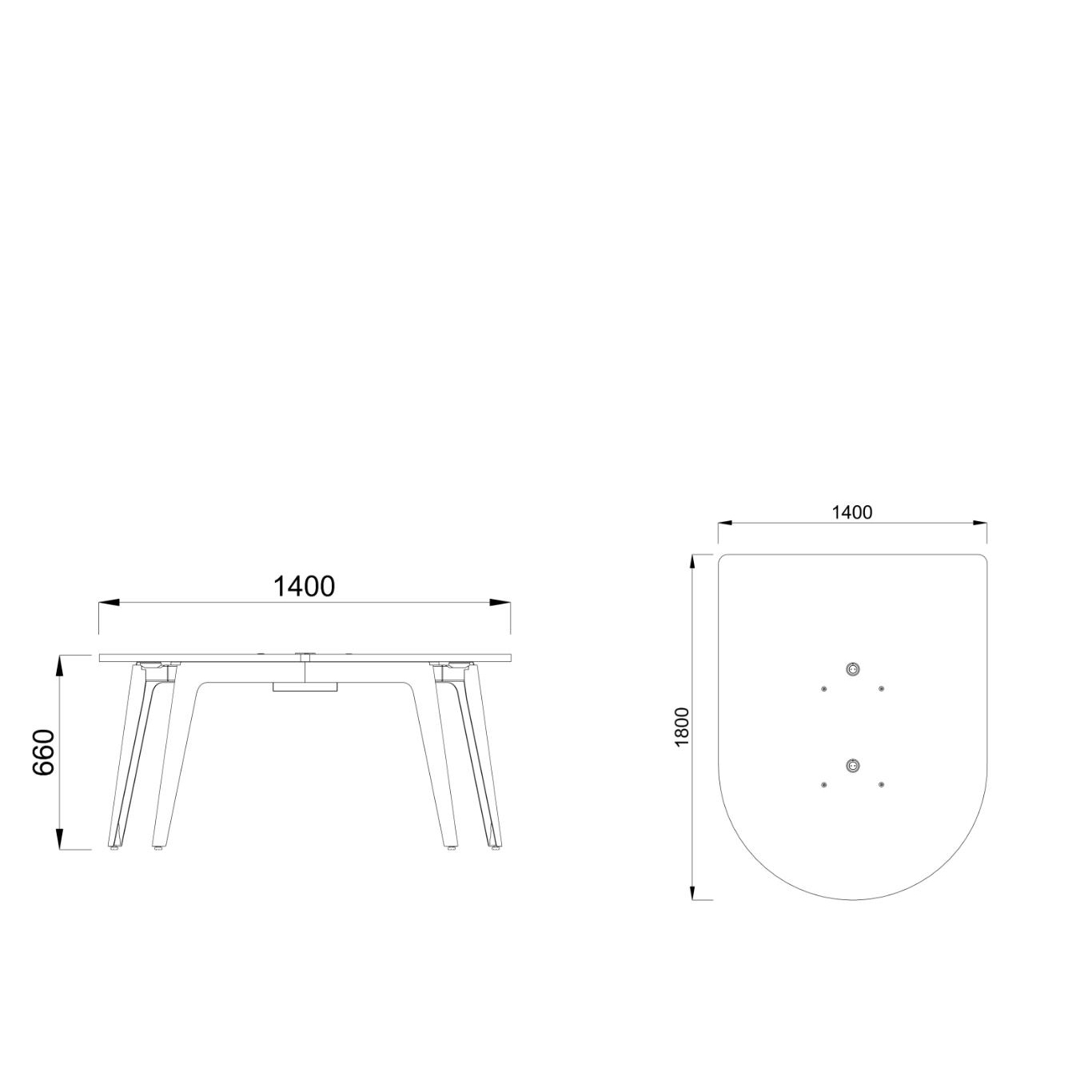Table basse forme D 4/6 places Lares Media II - l. 140 x h. 66 x pr. 180 cm - 2 prises de courant + 4 prises USB C