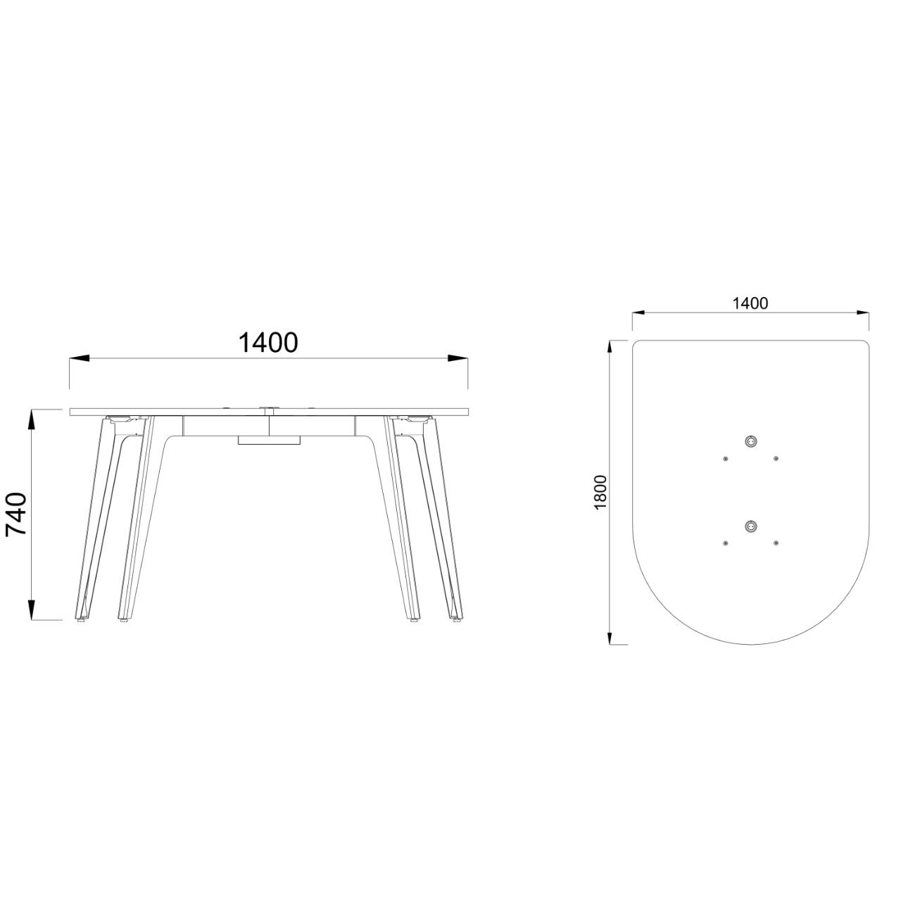 Table forme D 4/6 places Lares Media II - l. 140 x h. 74 x pr. 180 cm - 2 prises de courant + 4 prises USB C