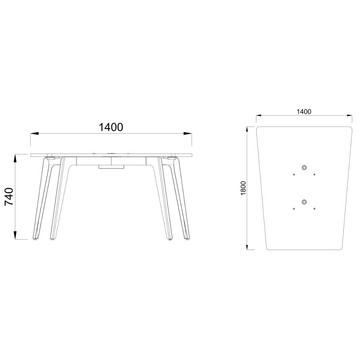 Table trapèze 4/6 places Lares Media II - l. 140 x h. 74 x pr. 180 cm - 2 prises de courant + 4 prises USB C