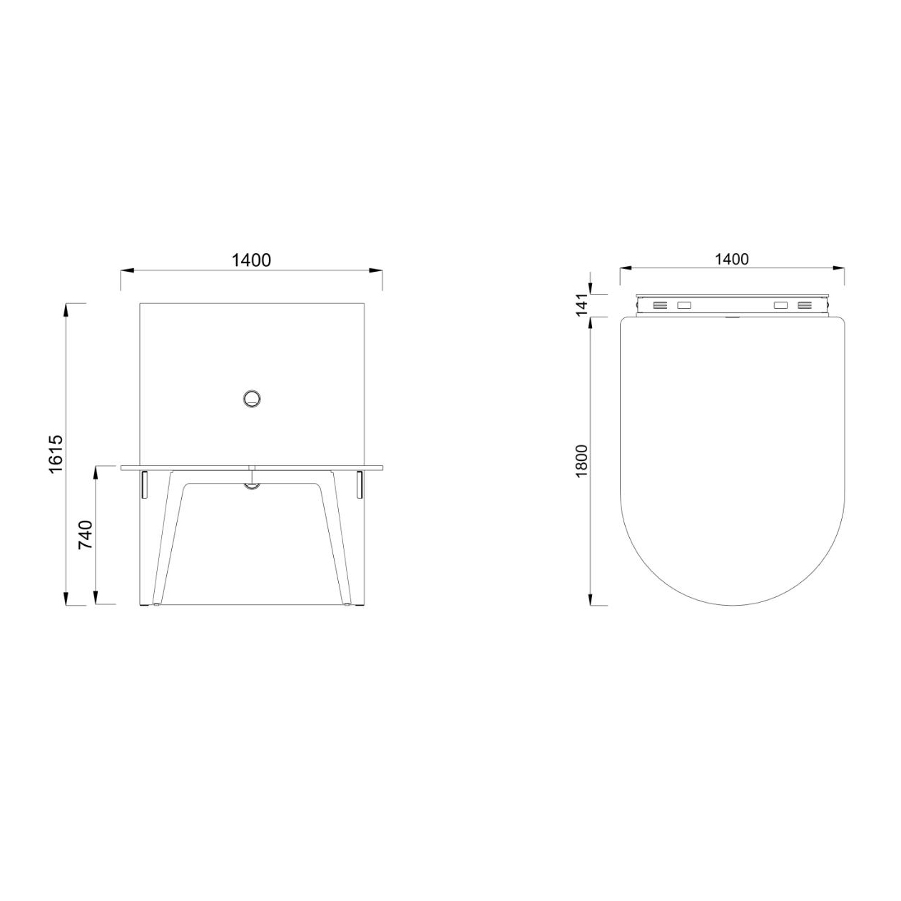 Table forme D 4/6 places Lares Media II - l. 140 x h. 74 x pr. 180 cm + mur support