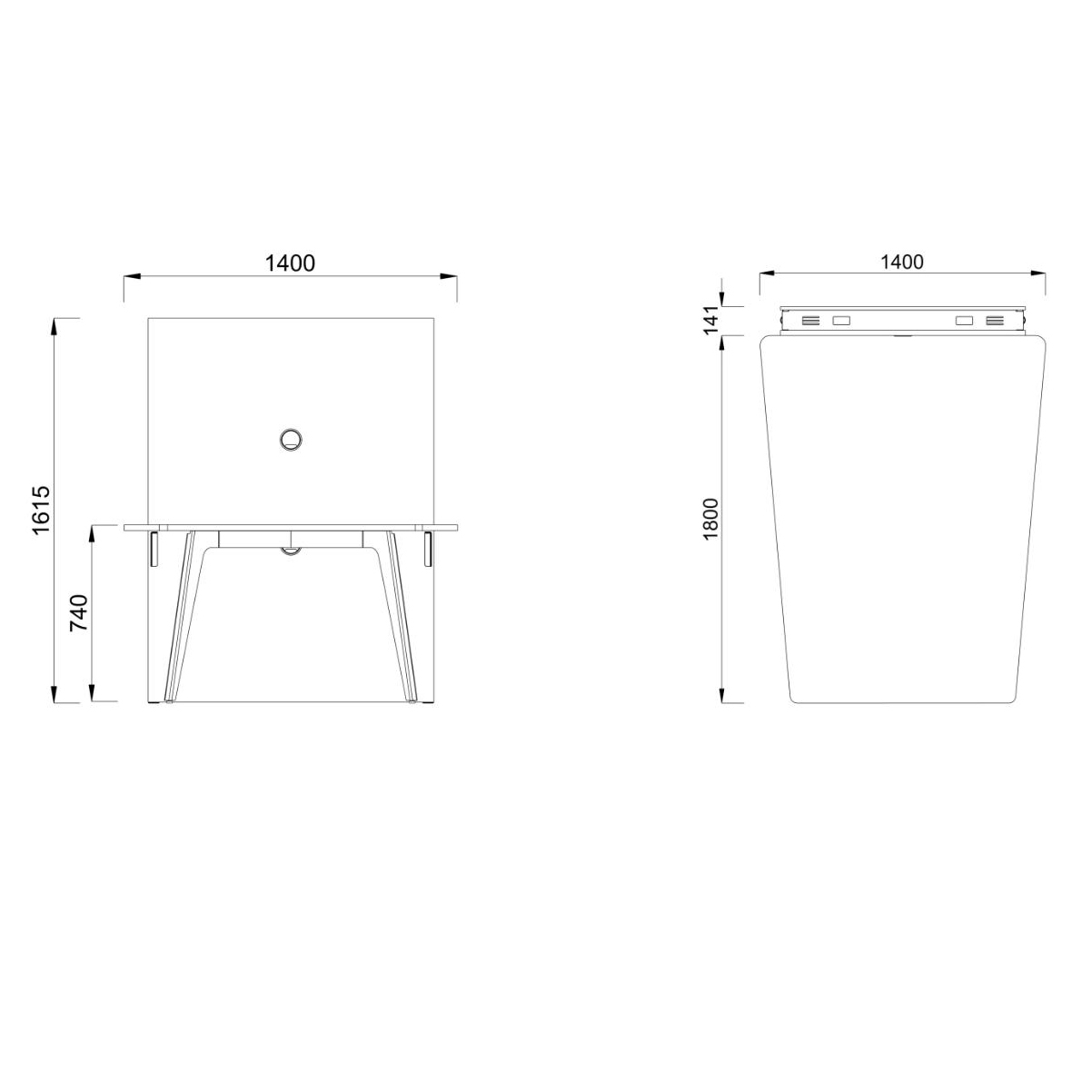 Table trapèze 4/6 places Lares Media II - l. 140 x h. 74 x pr. 180 cm + mur support