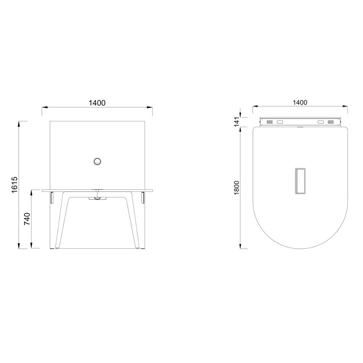 Table forme D 4/6 places Lares Media II - l. 140 x h. 74 x pr. 180 cm + mur support - top access et goulotte