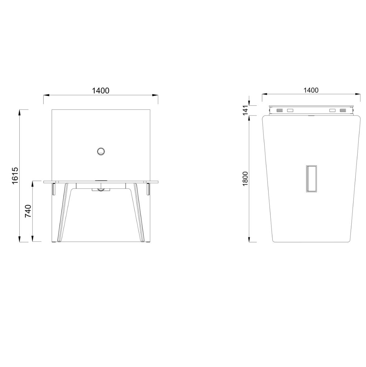 Table trapèze 4/6 places Lares Media II - l. 140 x h. 74 x pr. 180 cm + mur support - avec top access et goulotte